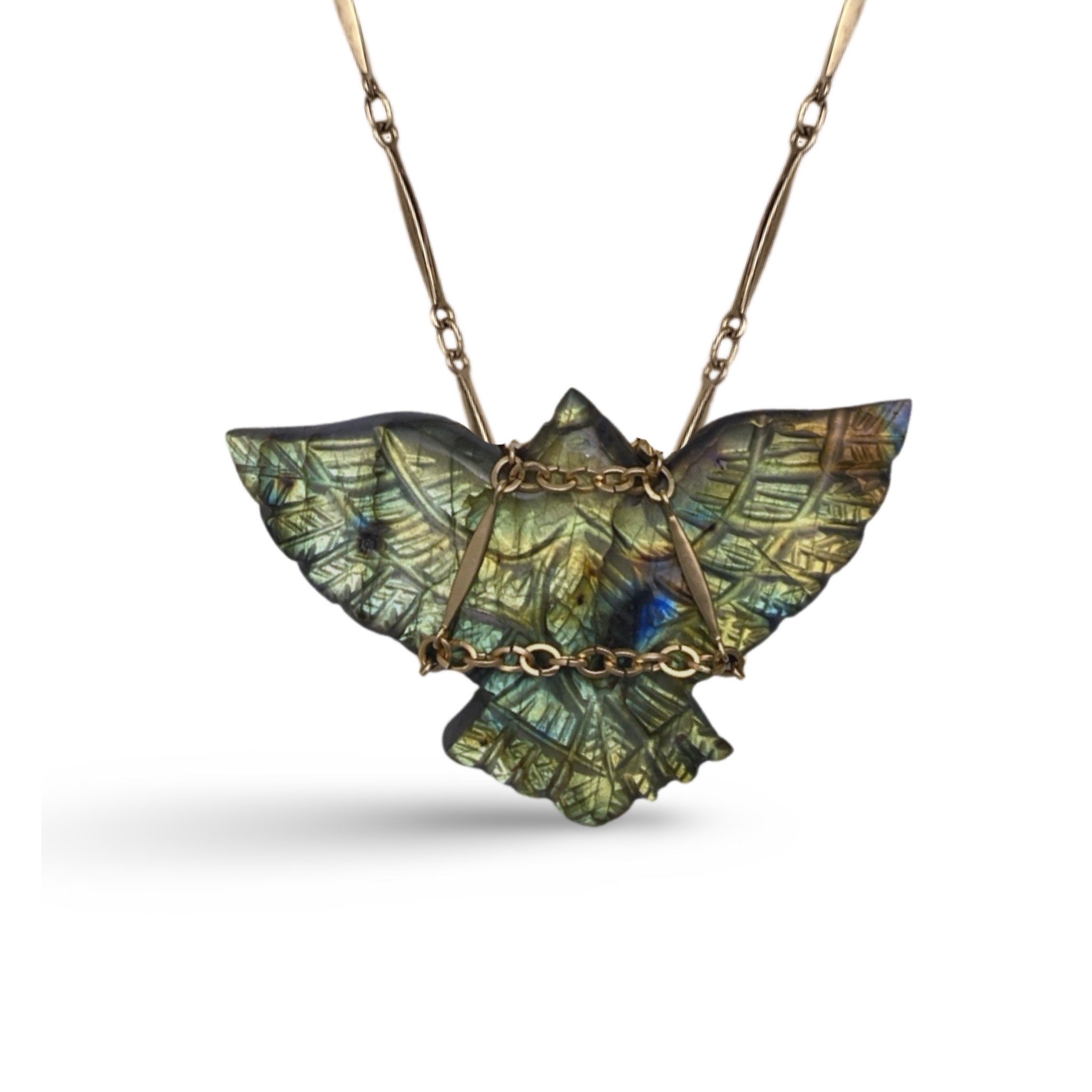 LABRADORITE BIRD CARVED NECKLACE - Hey Babe LA